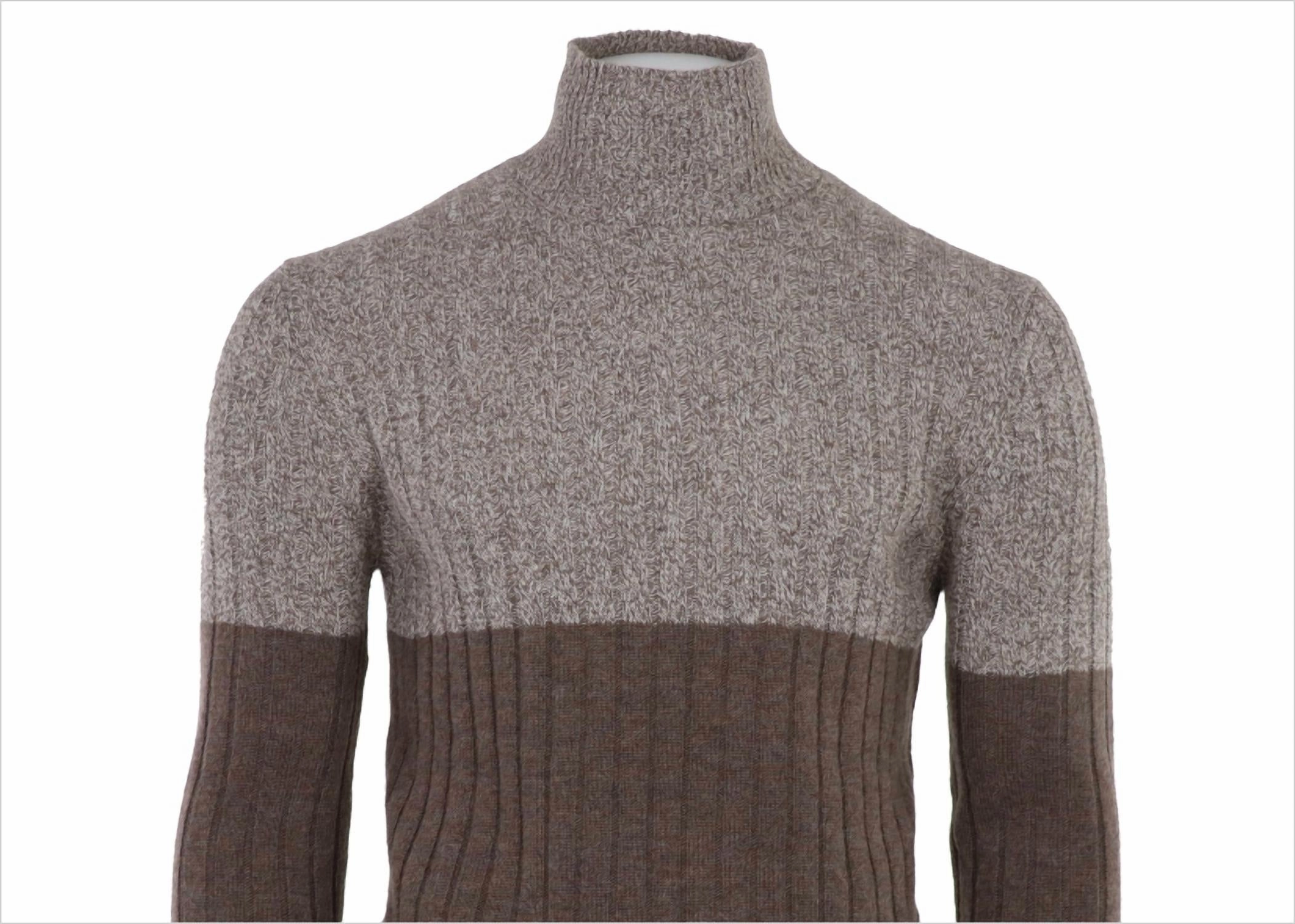 Men's Cashmere Mouline Mockneck Sweater In Brown & Tan