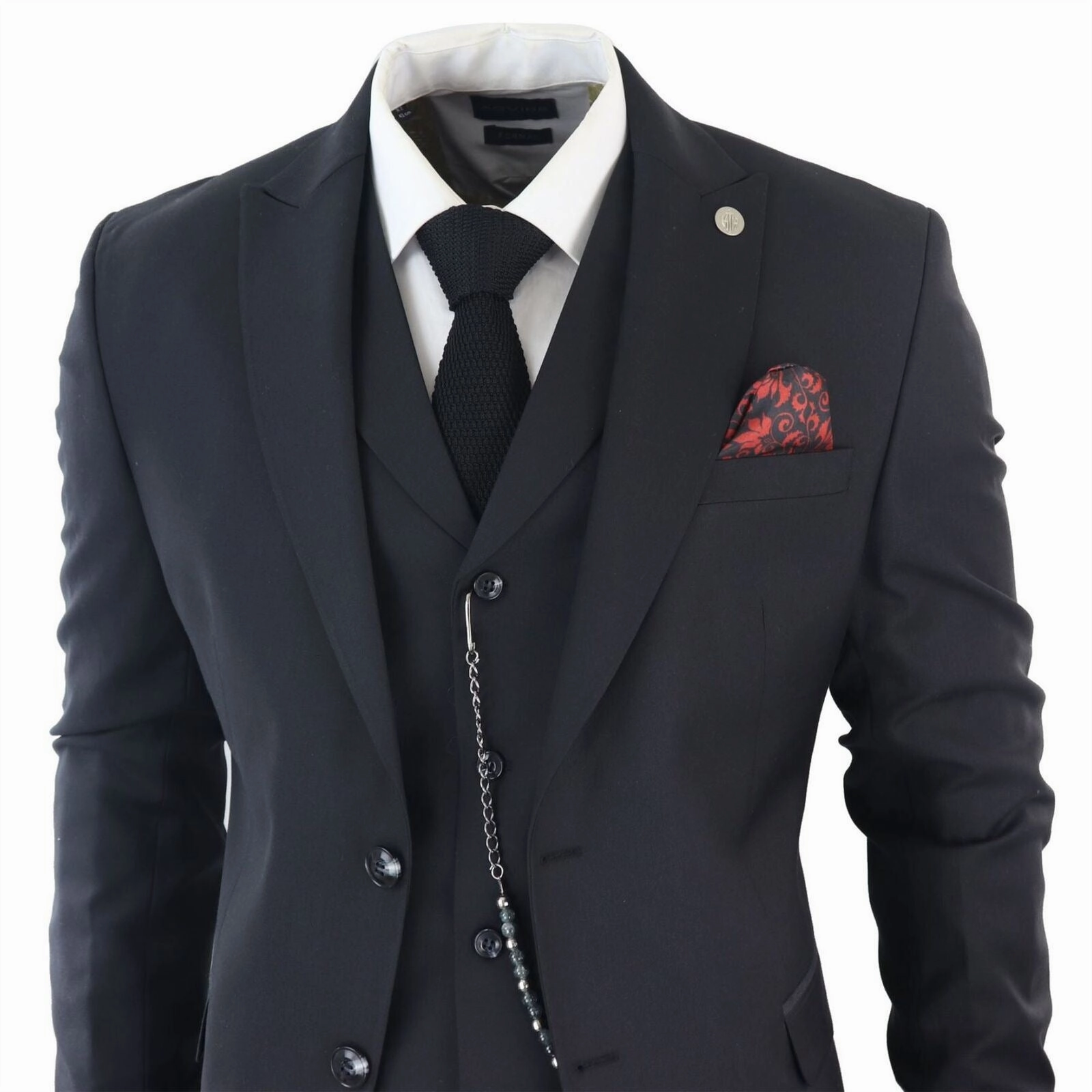 Men's Classic 3-Piece Plain Black Suit