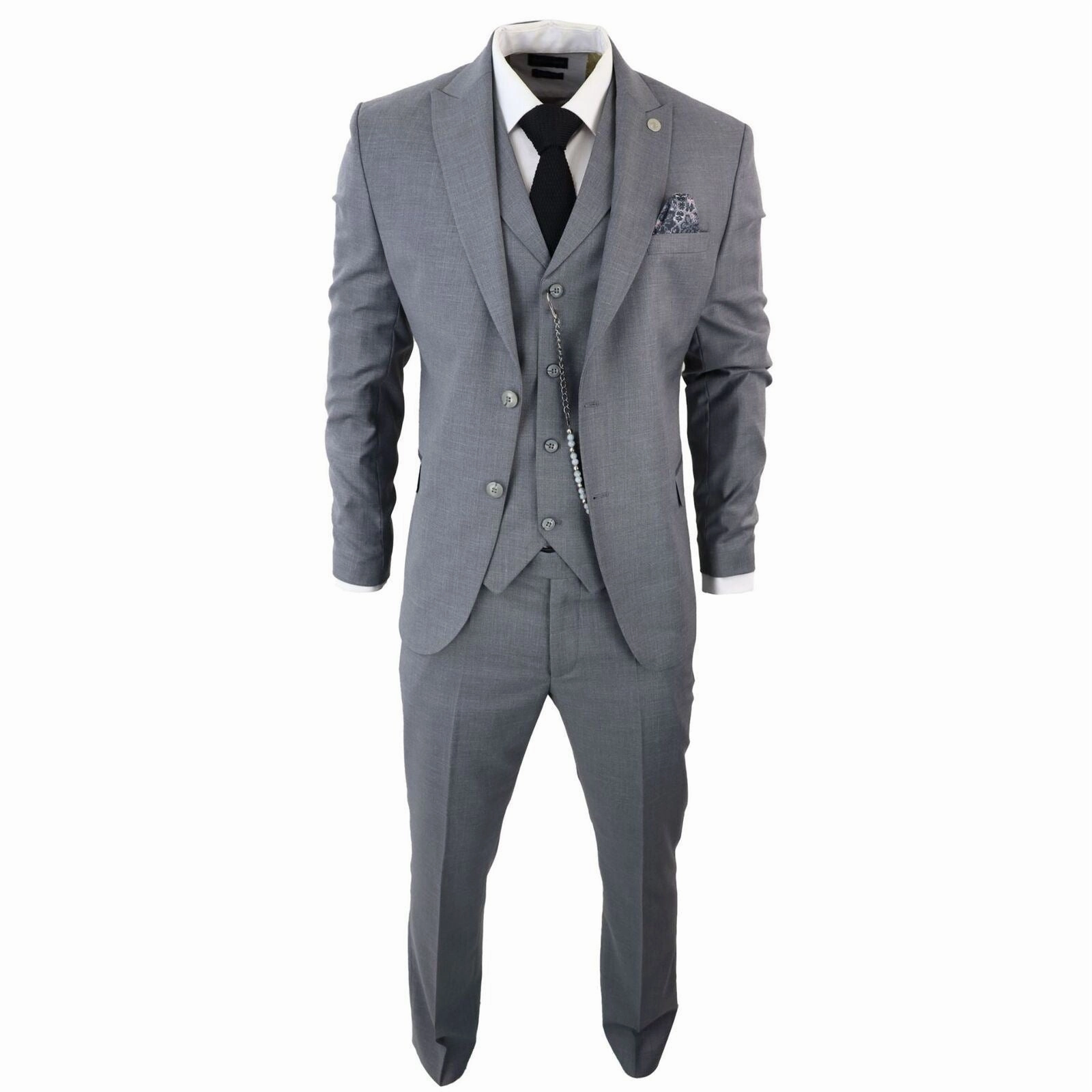 Men's Classic 3-Piece Plain Grey Suit