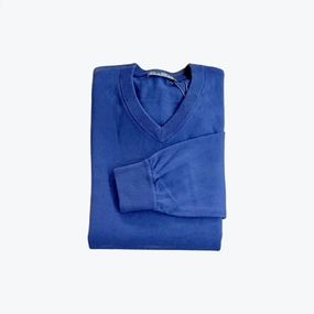 Men's Cotton Cashmere V-Neck Sweater In Midnight Blue turtleneck sweaters sale