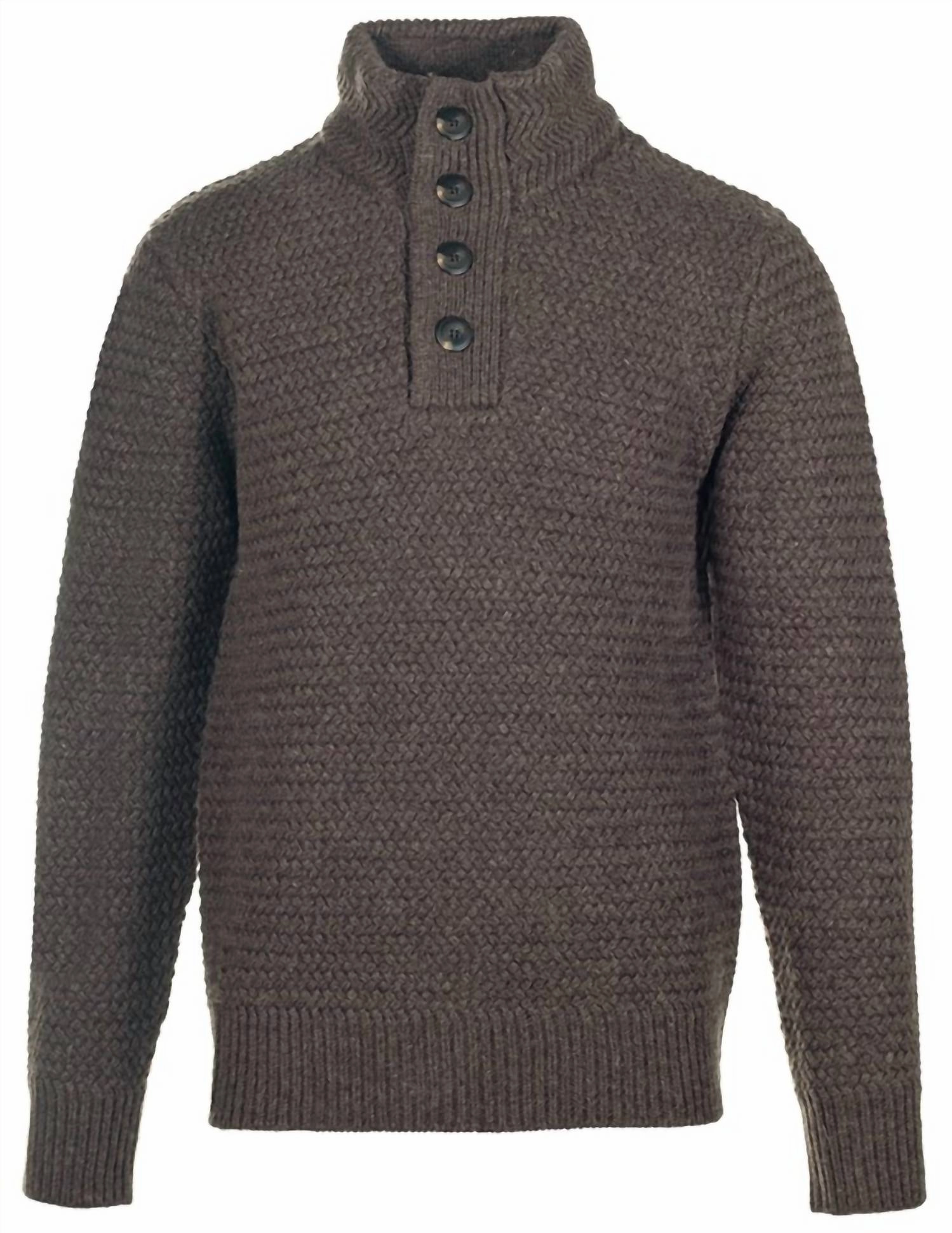 Men's Funnel Neck Military Sweater In Coffee chunky knit discount
