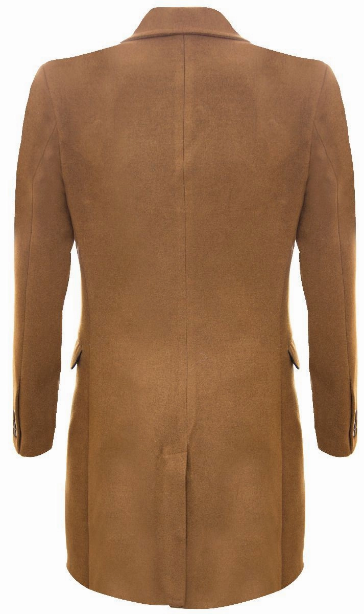 Men's Long Brown Wool Slim Fit Overcoat