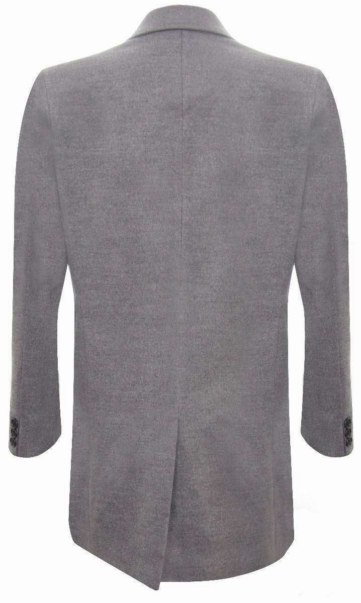 Men's Long Grey Wool Slim Fit Overcoat