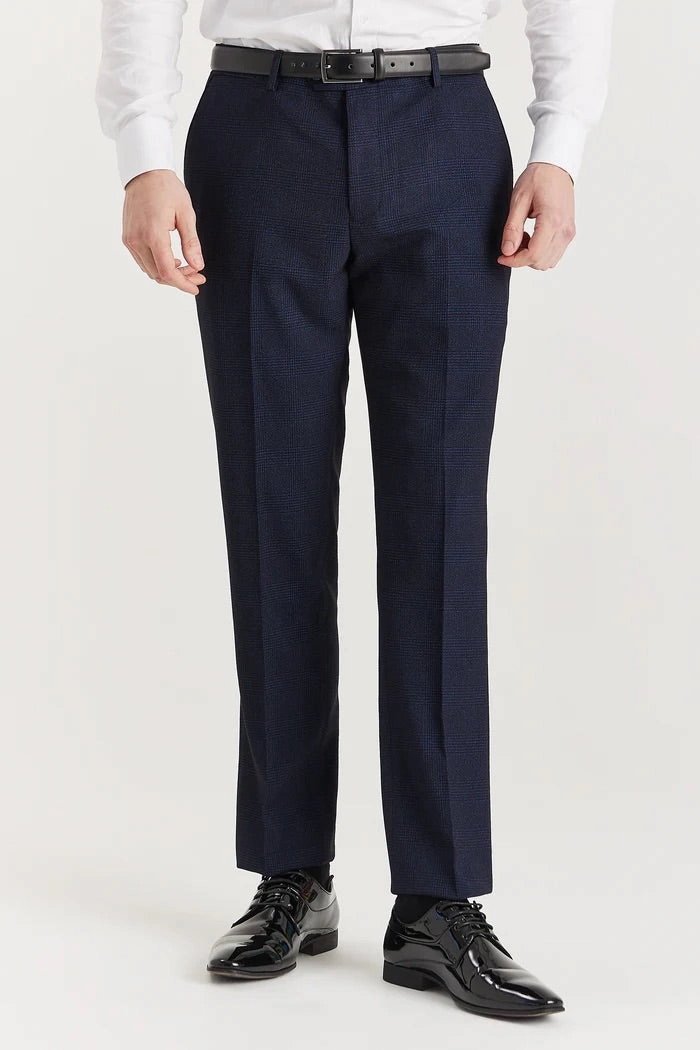 Men's Navy 3 Piece Prince Of Wales Formal Suit