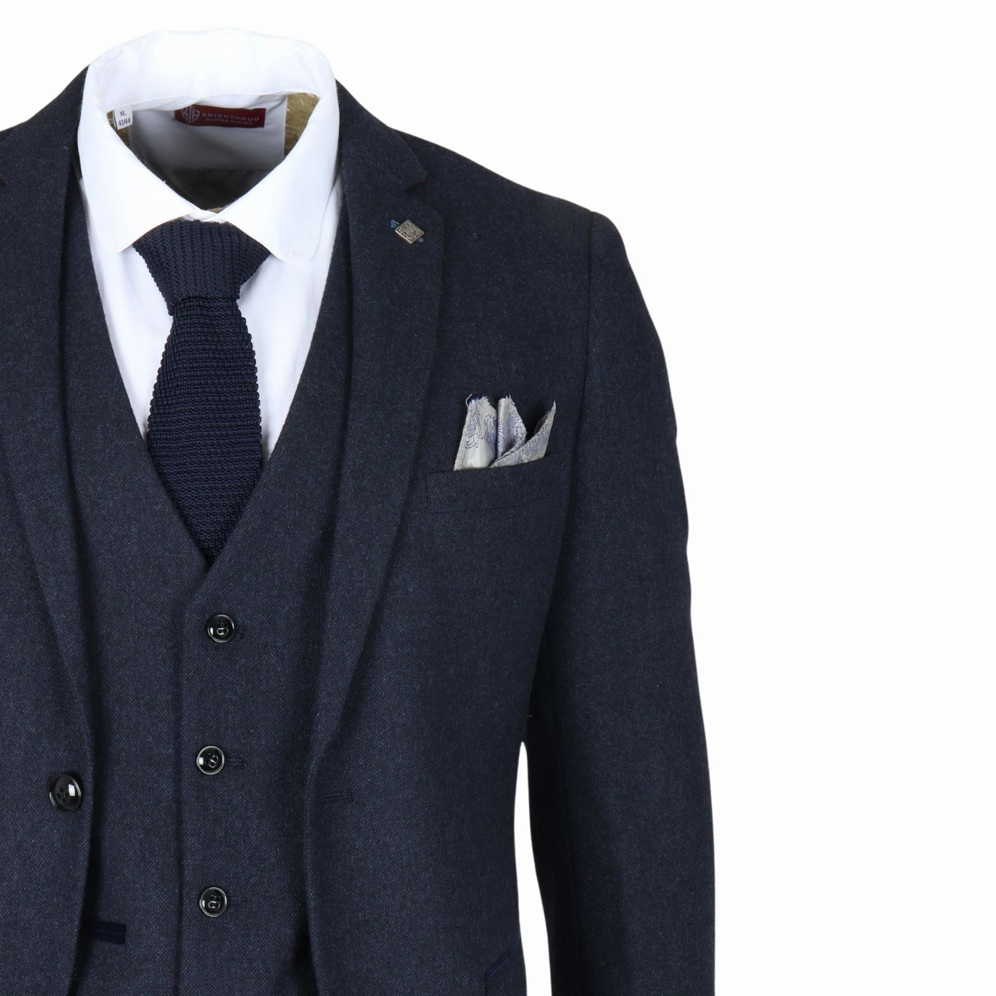 Men's Navy Blue Wool Blend Tweed Formal Blazer