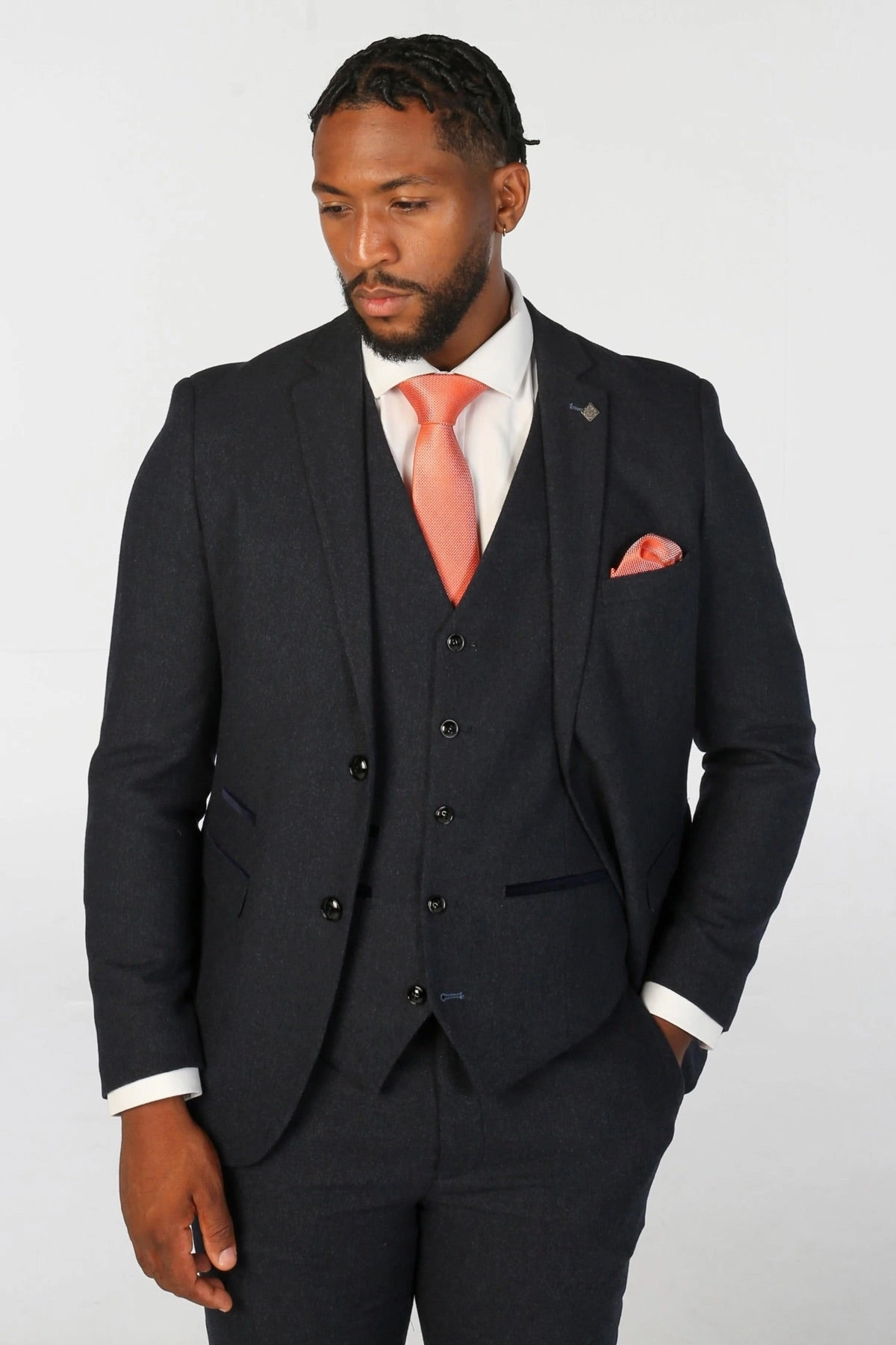 Men's Navy Blue Wool Blend Tweed Formal Blazer