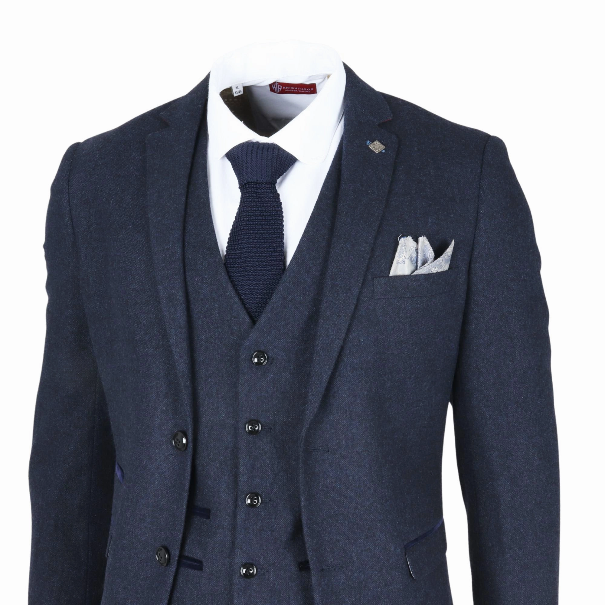 Men's Navy Blue Wool Blend Tweed Formal Blazer