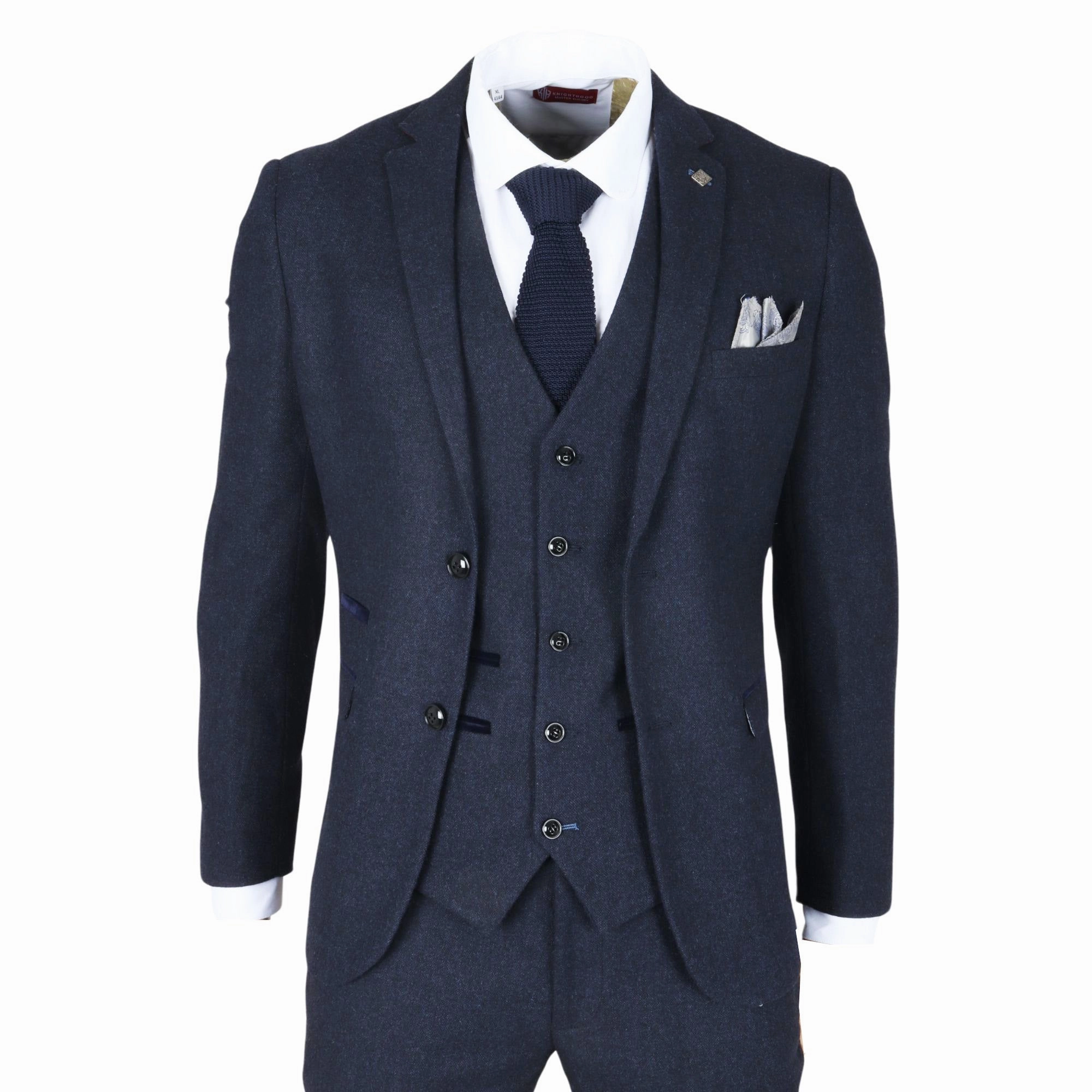 Men's Navy Blue Wool Blend Tweed Formal Blazer