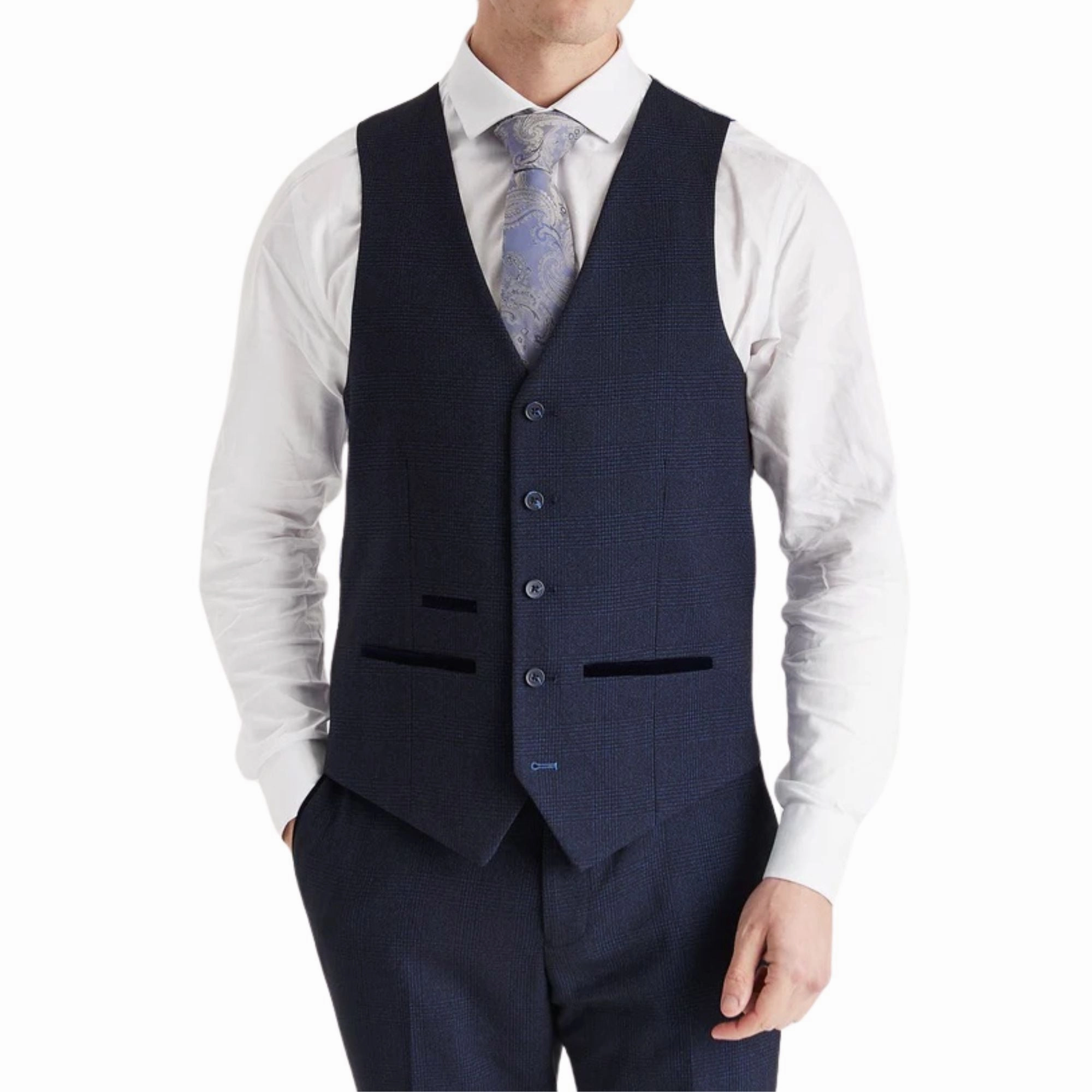Men's Navy Suit Waistcoat Prince Of Wales Formal Waistcoat
