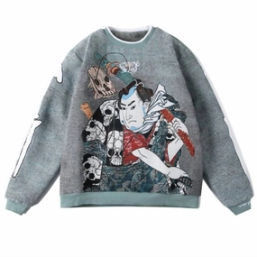Men's Nozarashi Crewneck Sweater In Grey knit sweaters cheap