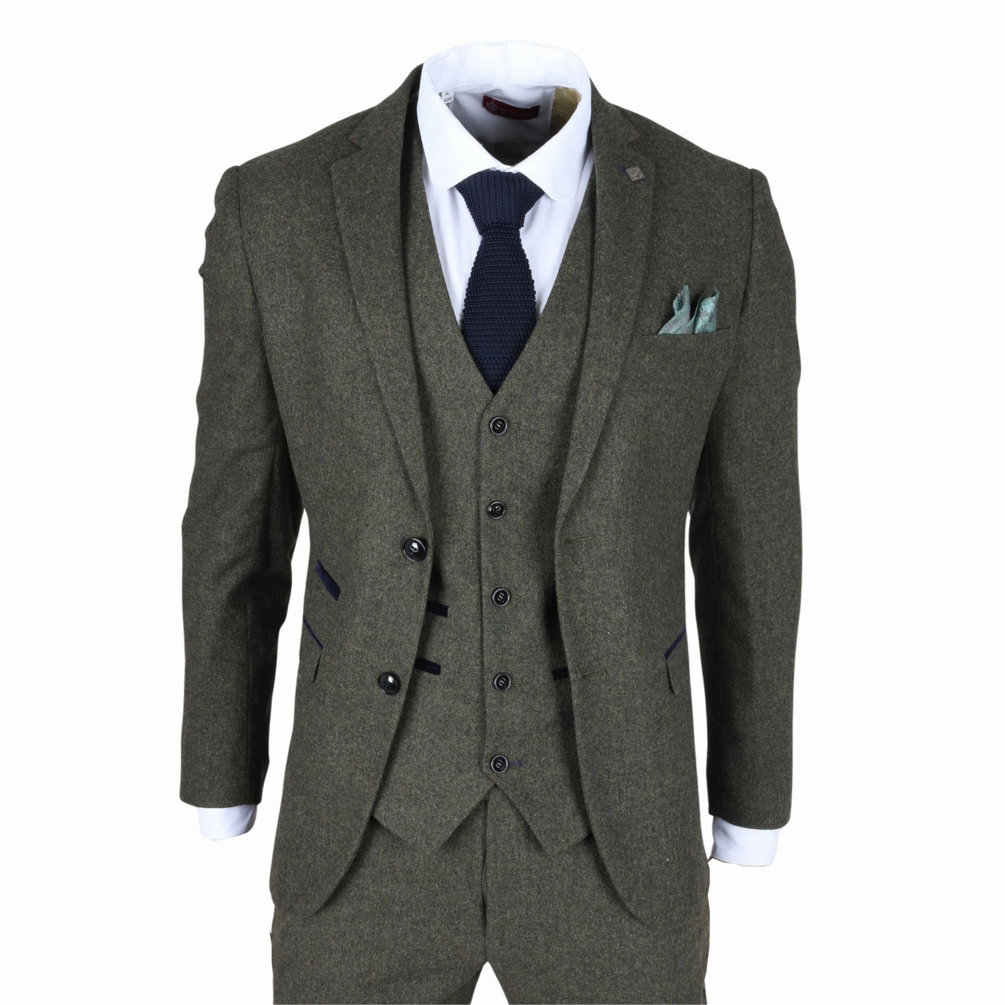 Men's Olive Green Wool Blend Tweed Formal Suit