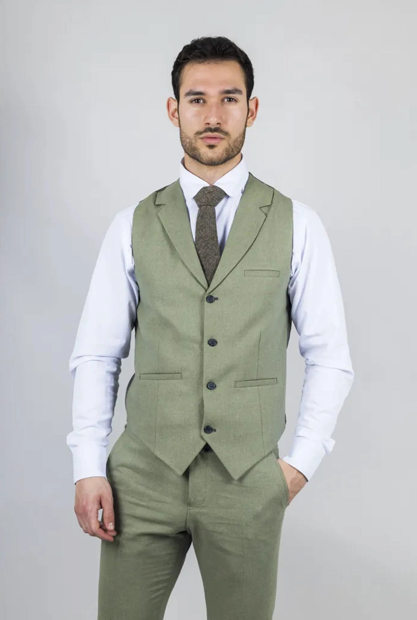 Men's Sage Tailor Fit3 Piece Linen Summer Wedding Suit