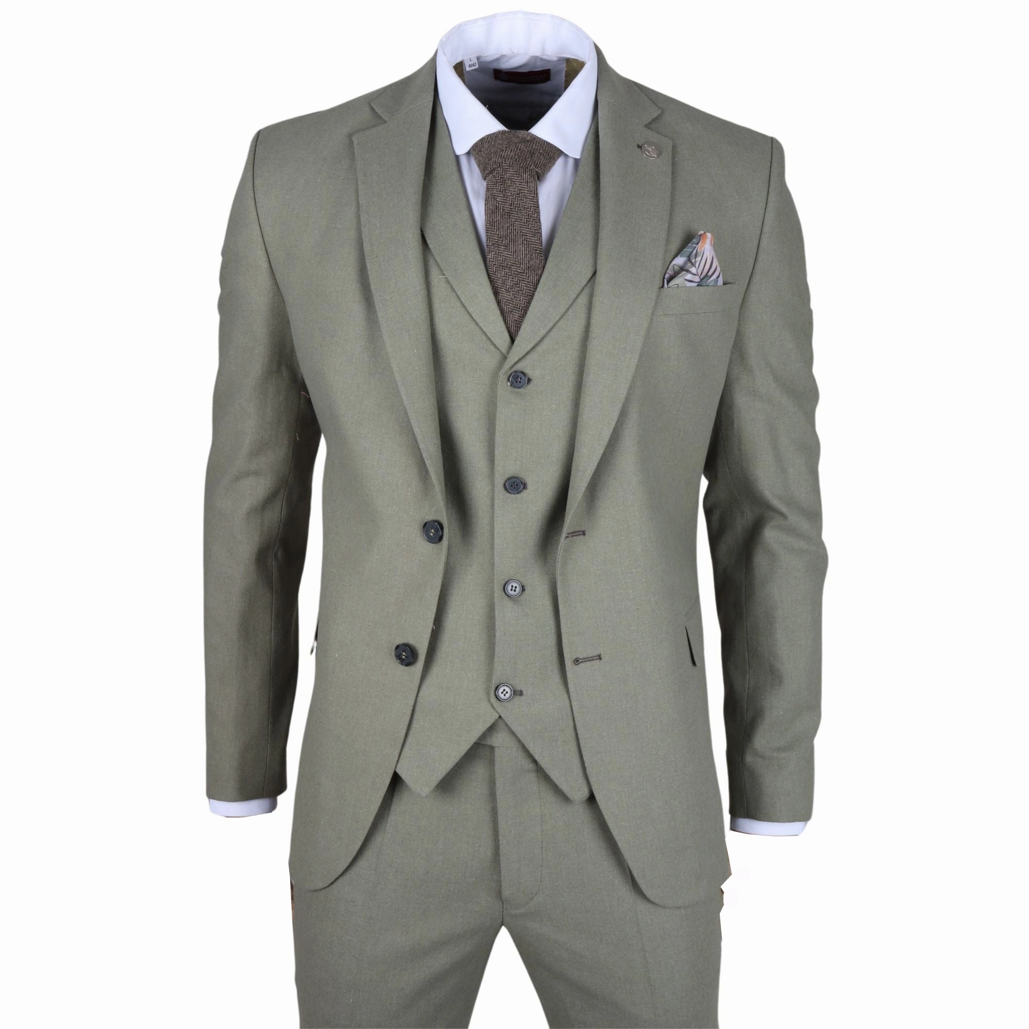 Men's Sage Tailor Fit3 Piece Linen Summer Wedding Suit
