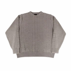 Men's Sandwashed Cable Herringbone Sweater In Latte chunky knit discount