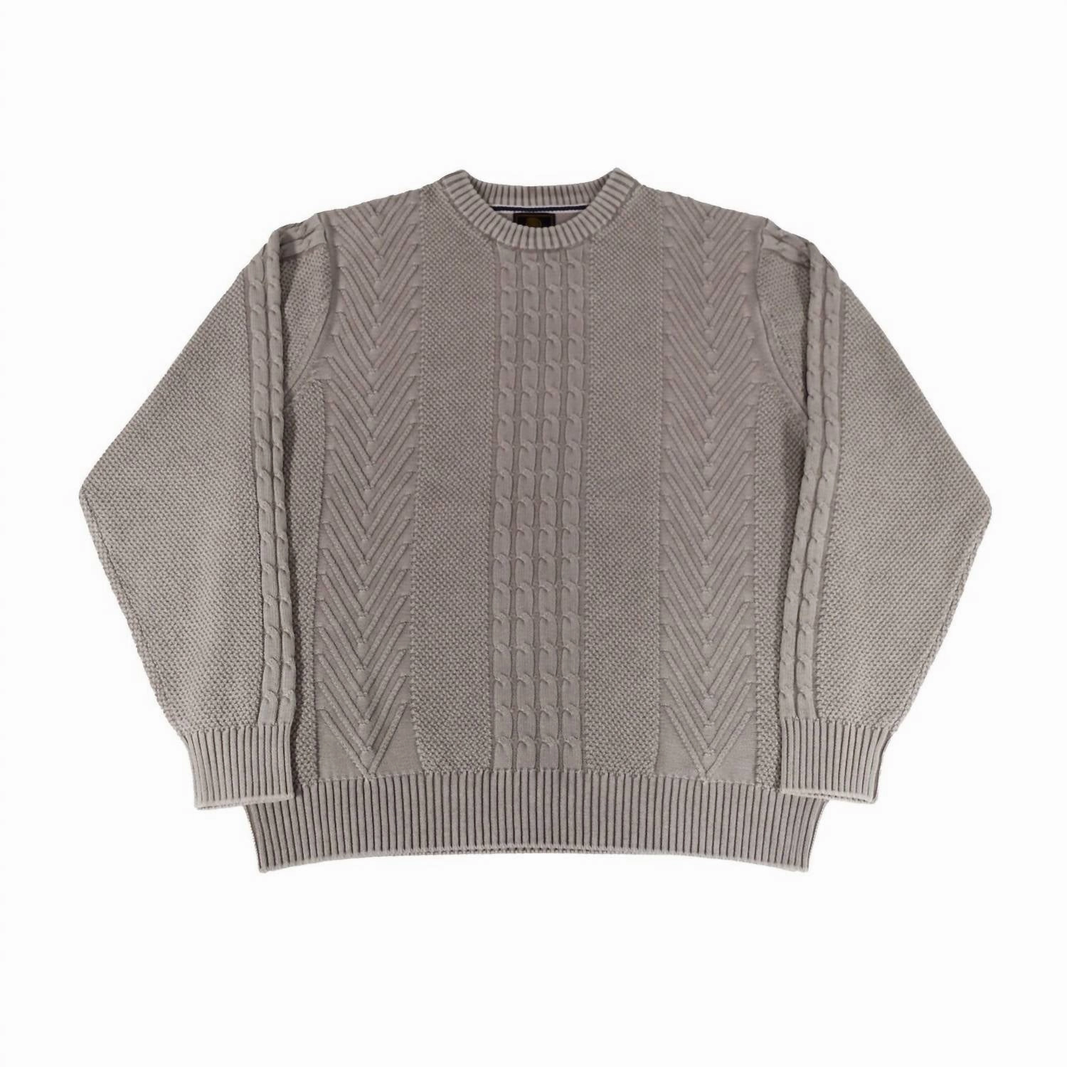 Men's Sandwashed Cable Herringbone Sweater In Latte chunky knit discount