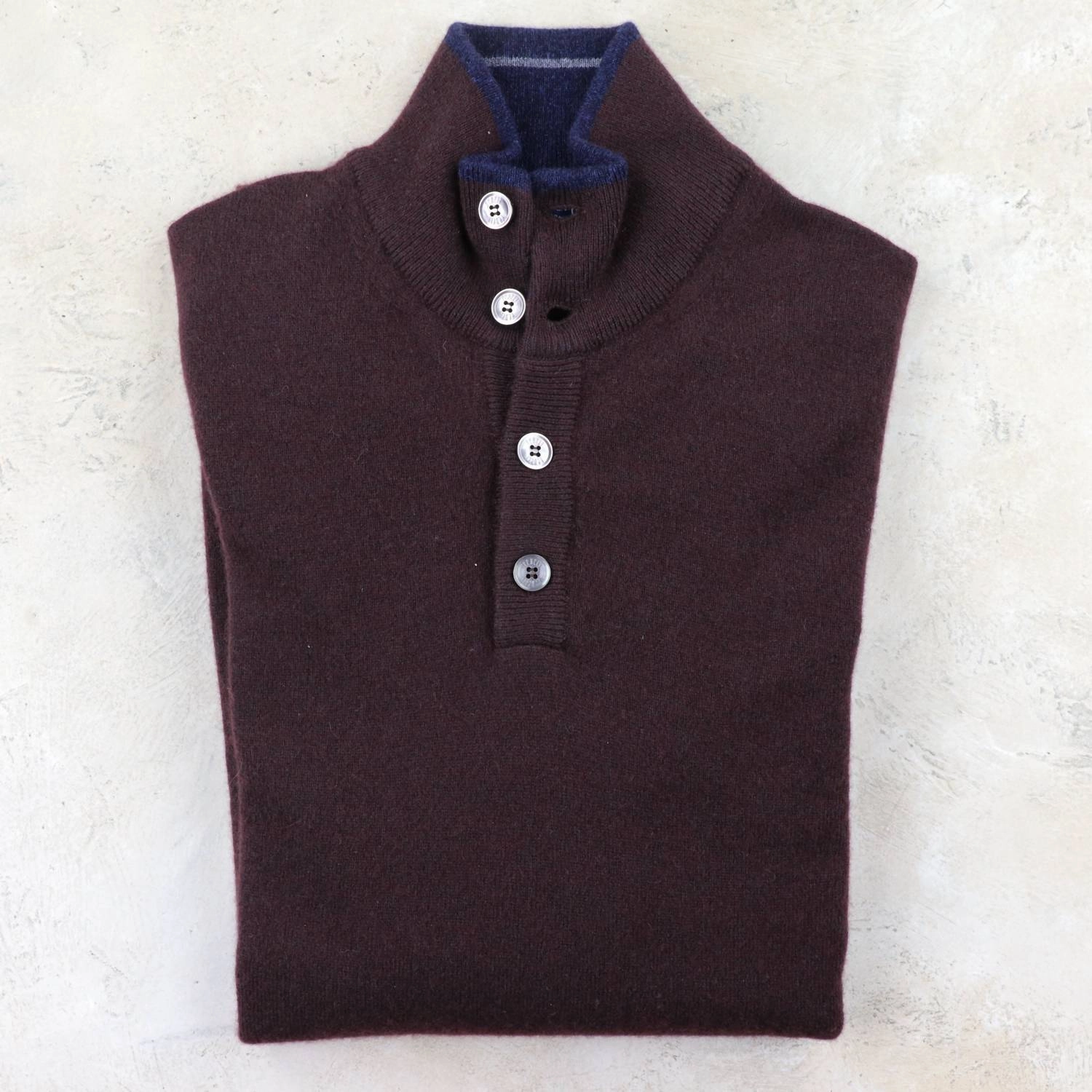 Men's Scirocco Tricolor Half Button Cashmere Sweater In Amarone