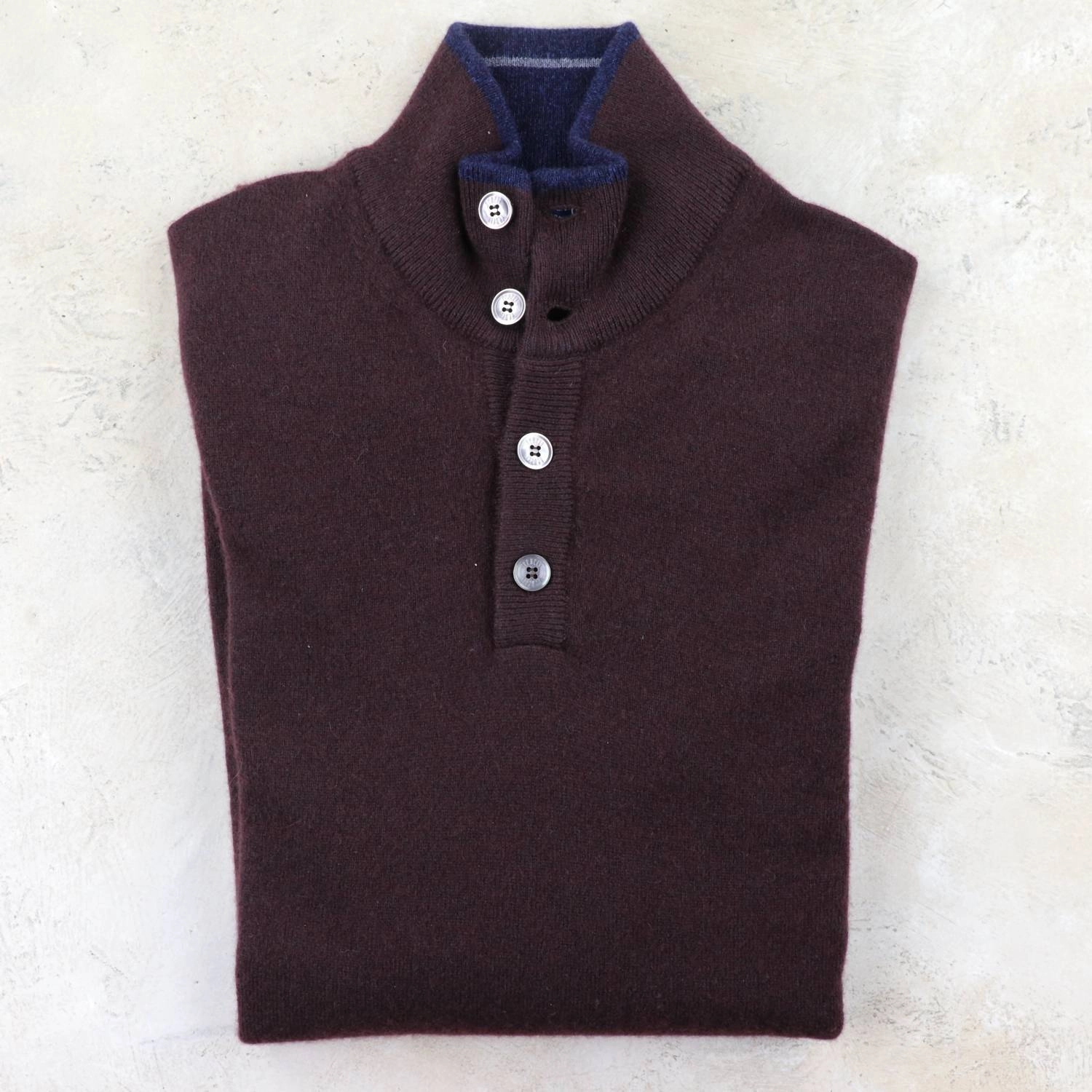 Men's Scirocco Tricolor Half Button Cashmere Sweater In Amarone turtleneck sweaters sale