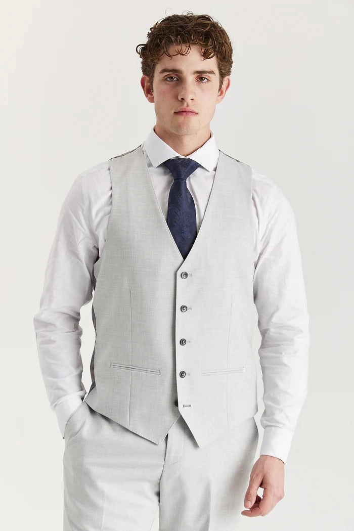 Men's Silver Lightweight Summer Wedding Party 3 Piece Suit