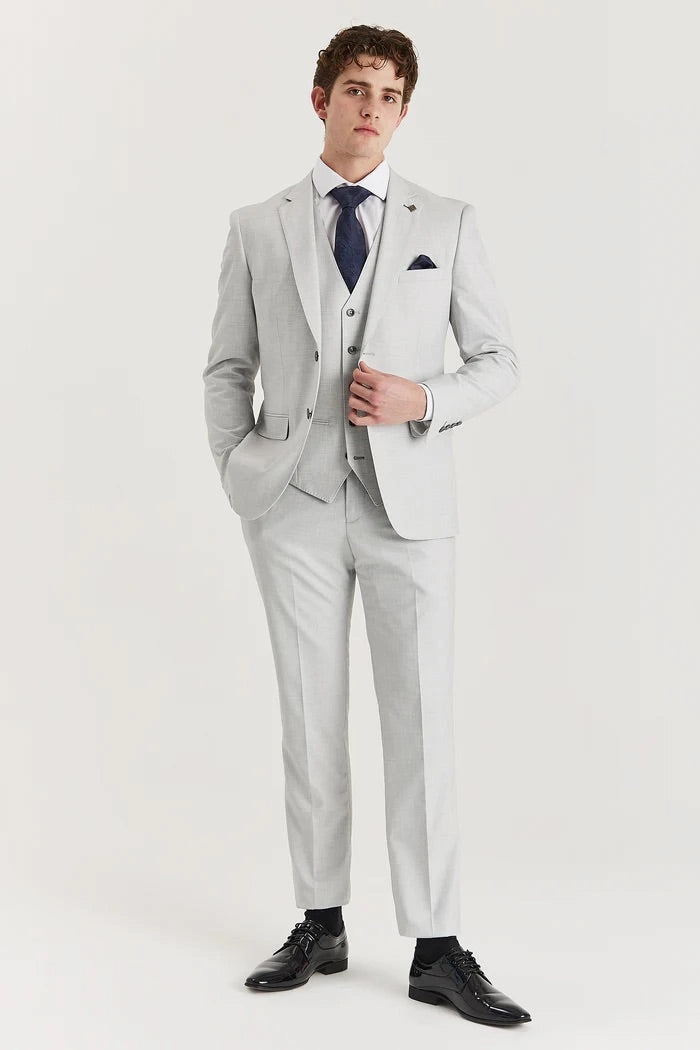 Men's Silver Lightweight Summer Wedding Party 3 Piece Suit