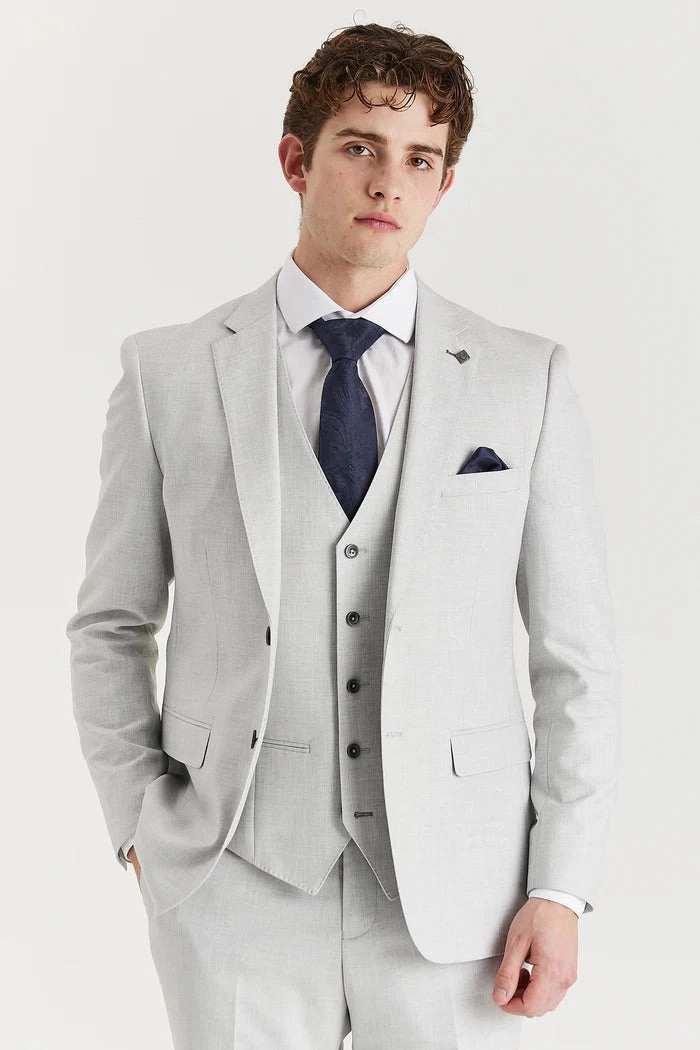 Men's Silver Lightweight Summer Wedding Party 3 Piece Suit