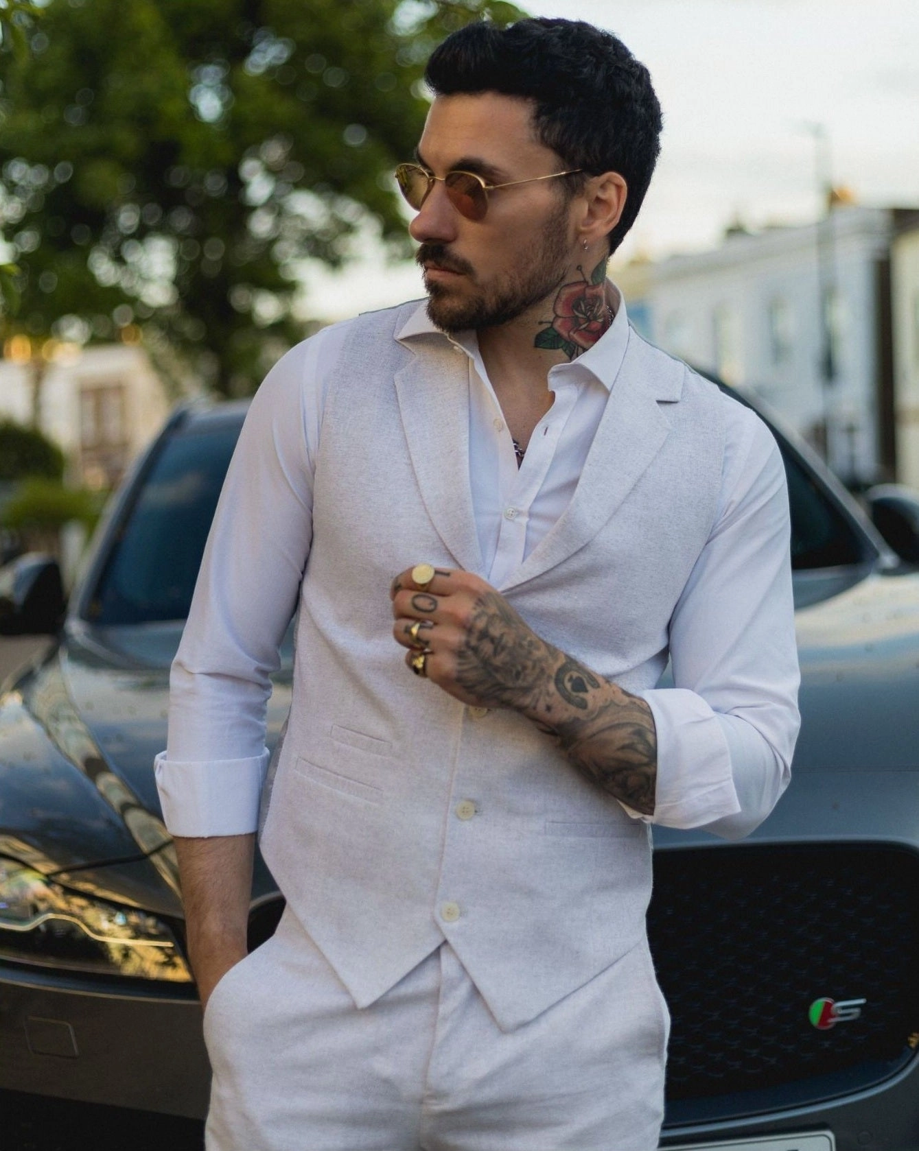 Men's Summer 2 Piece Suit Linen Formal Grey Waistcoat Trousers