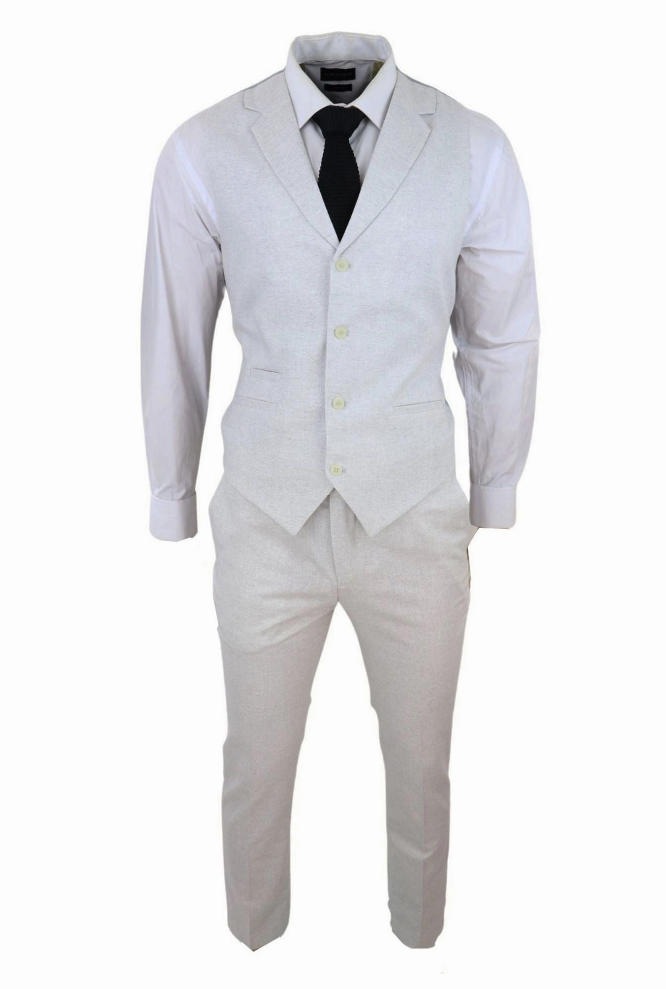Men's Summer 2 Piece Suit Linen Formal Grey Waistcoat Trousers