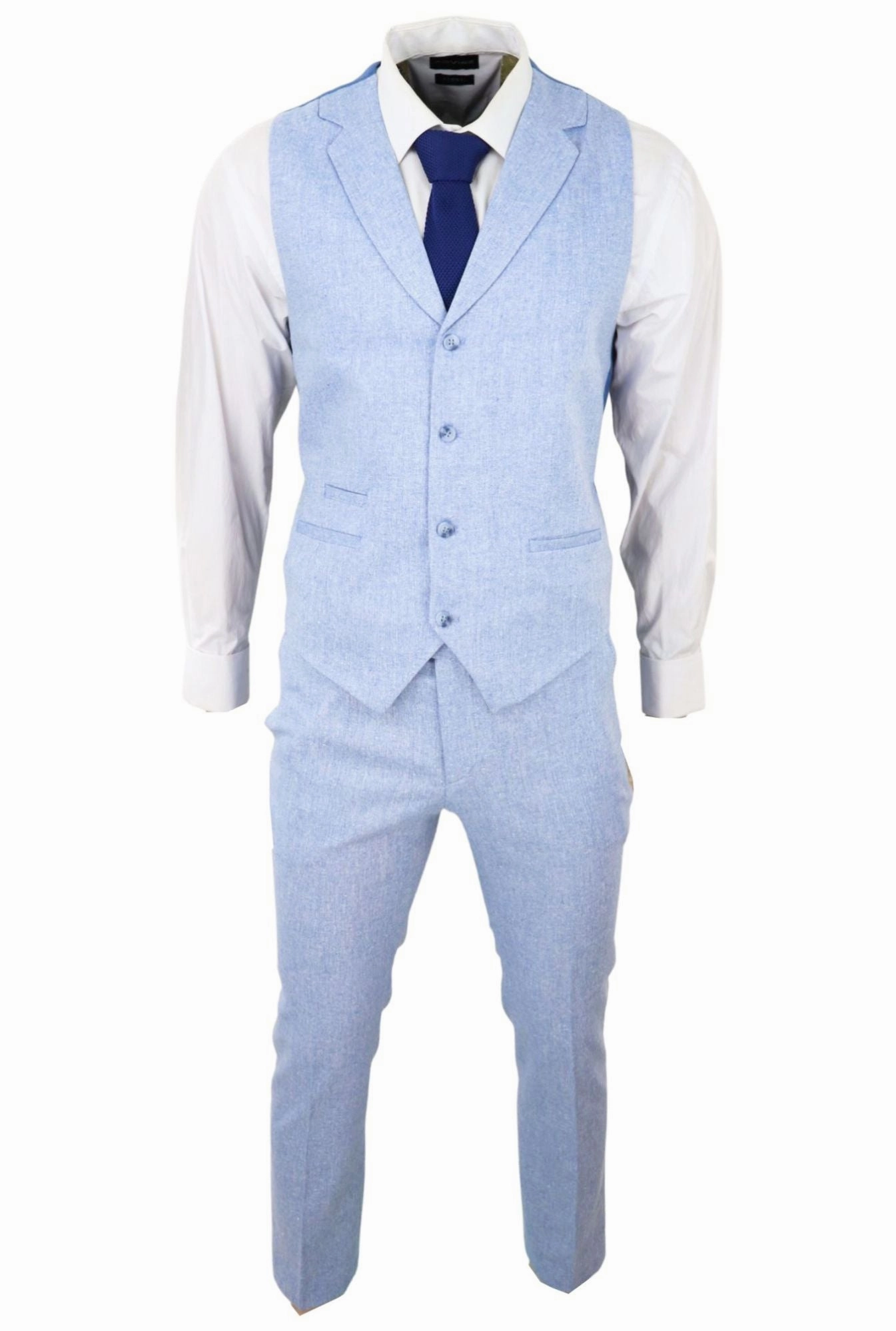 Men's Summer 2 Piece Suit Linen Formal Light Blue Waistcoat Trousers