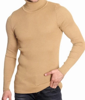 Men's Turtleneck Sweater In Dark Beige knit sweaters cheap