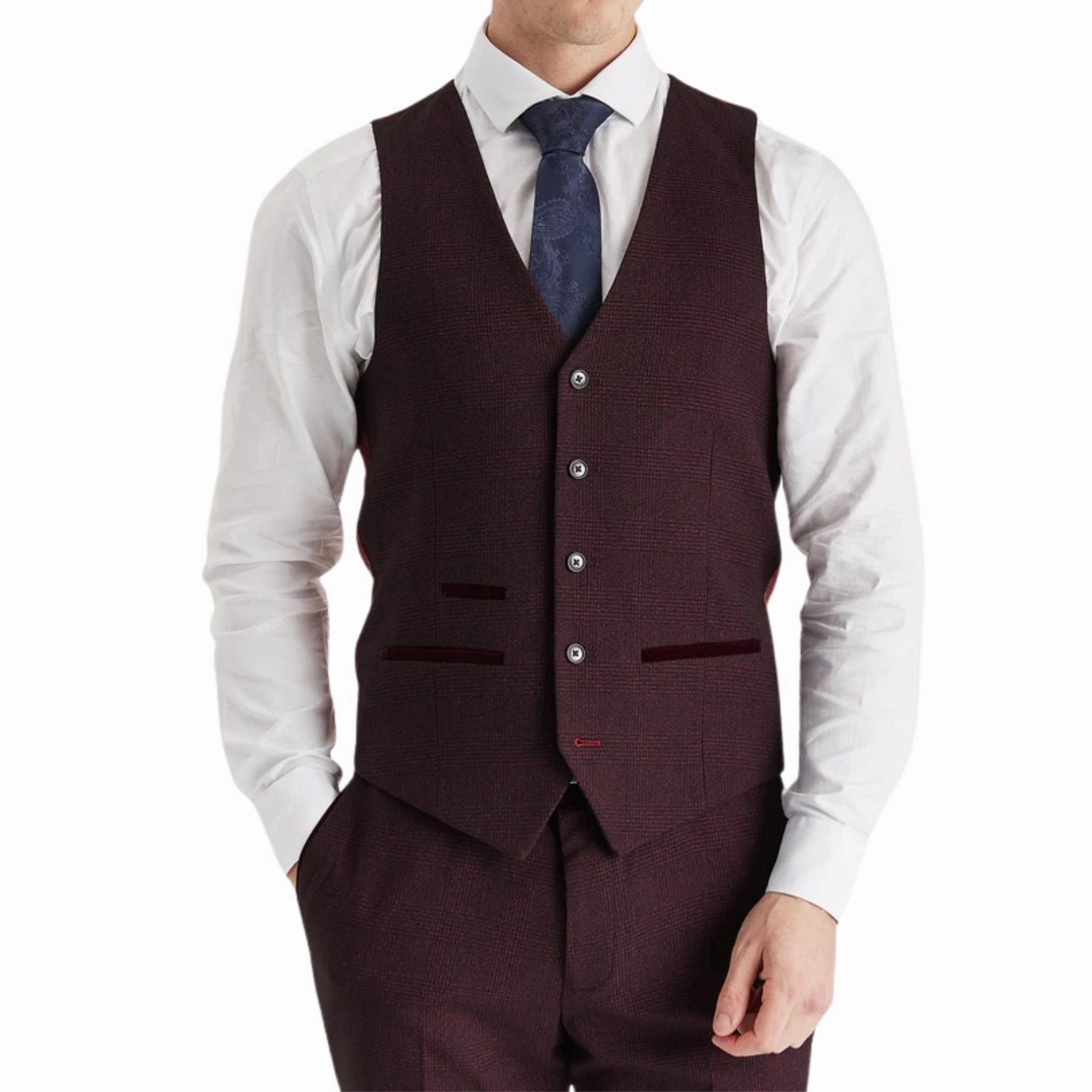 Men's Wine Suit Waistcoat Prince Of Wales Formal Waistcoat