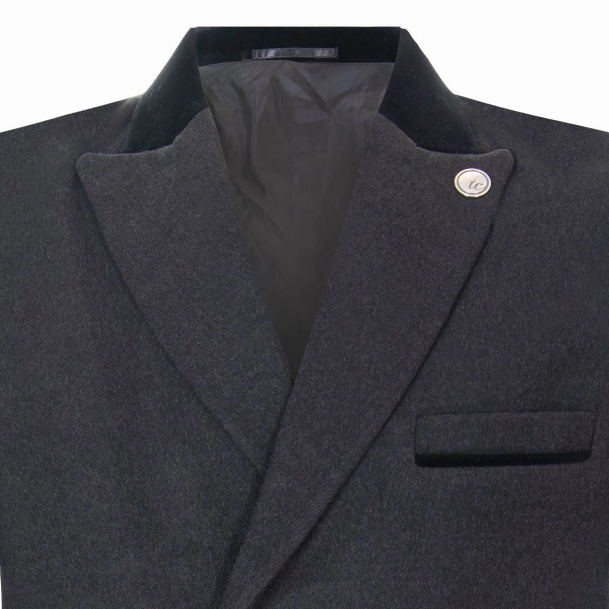 Mens 3/4 Grey Long Double Breasted Crombie Overcoat Wool Coat Peaky Blinders