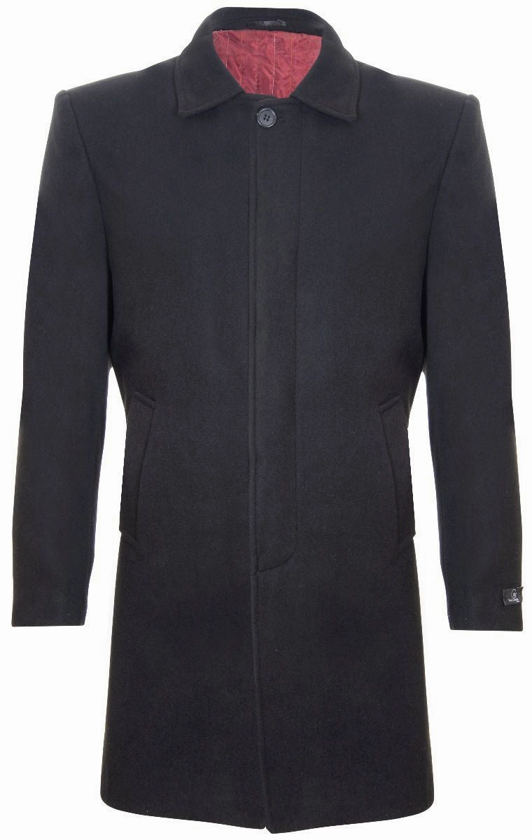 Mens 3/4 Long Black Wool Coat Crombie Overcoat Jacket Peaky Blinders Slim Fit