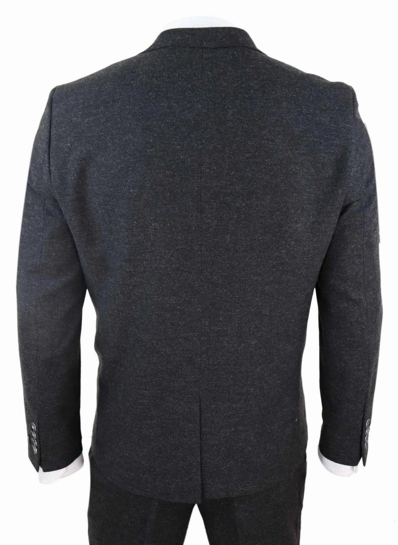 Mens 3 Piece Black Wool Tweed Vintage Retro Suit