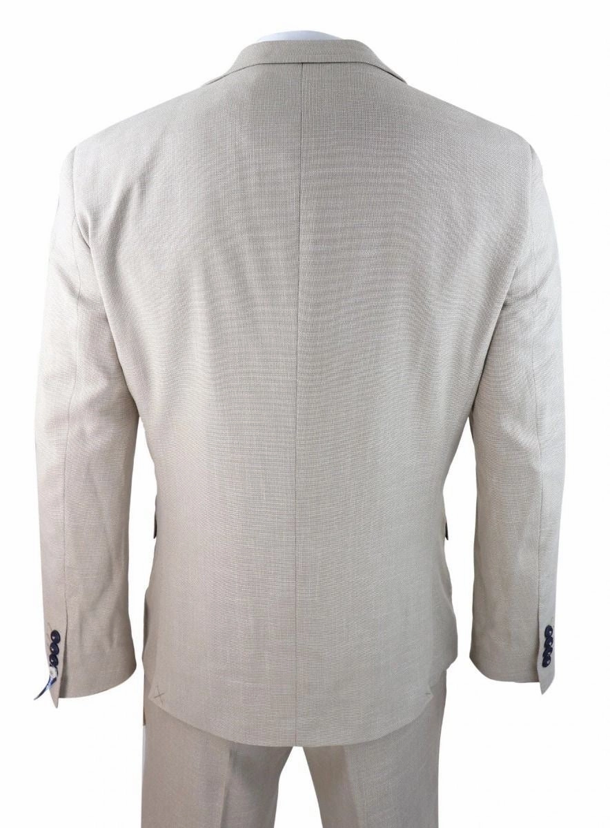 Mens 3 Piece Cream Linen Summer Spring Classic Suit
