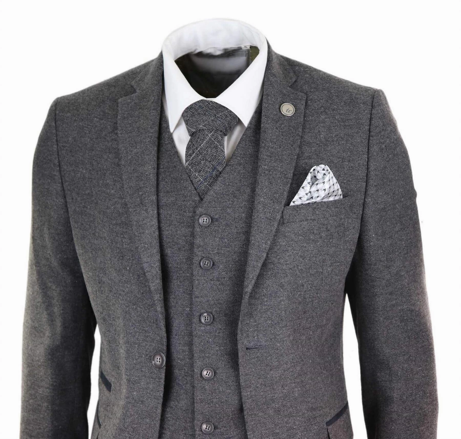 Mens 3 Piece Grey Wool Tweed Vintage Retro Suit