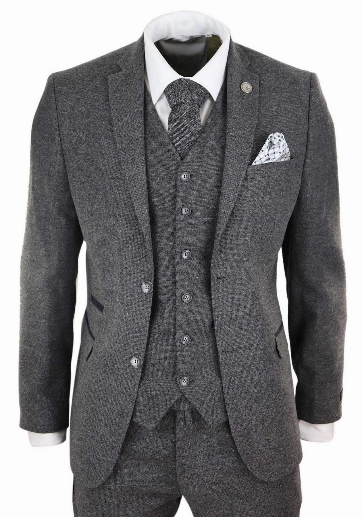 Mens 3 Piece Grey Wool Tweed Vintage Retro Suit