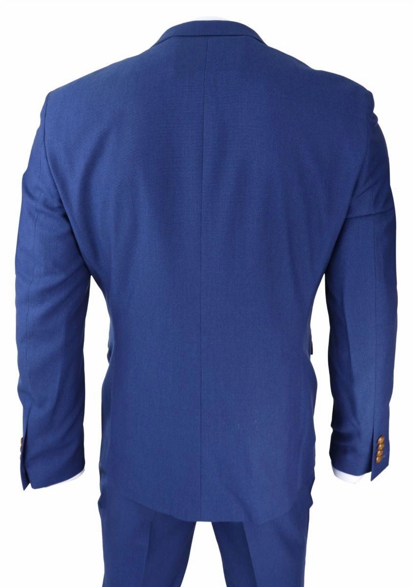 Mens 3 Piece Royal Blue Birdseye Classic Suit