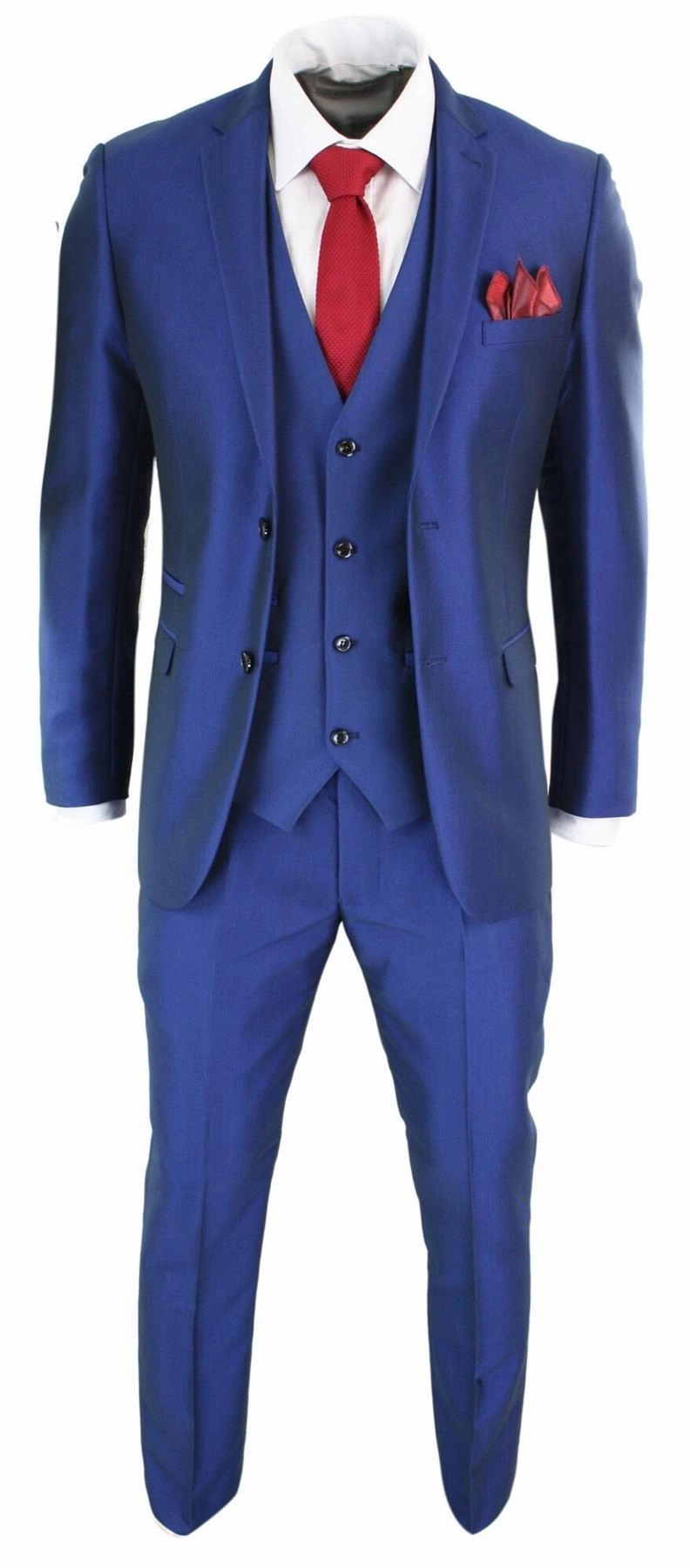 Mens 3 Piece Shiny Royal Blue Classic Suit