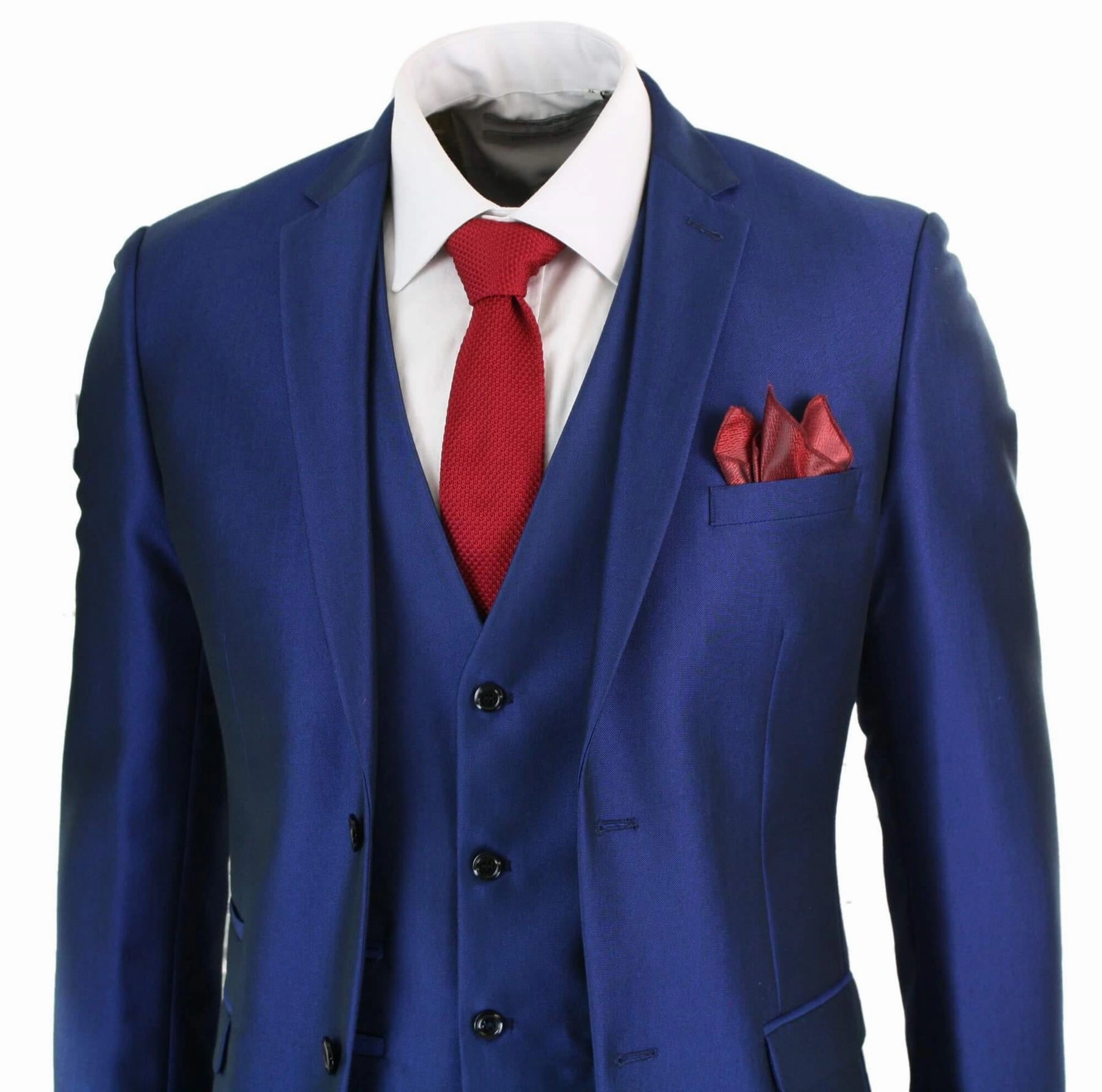 Mens 3 Piece Shiny Royal Blue Classic Suit