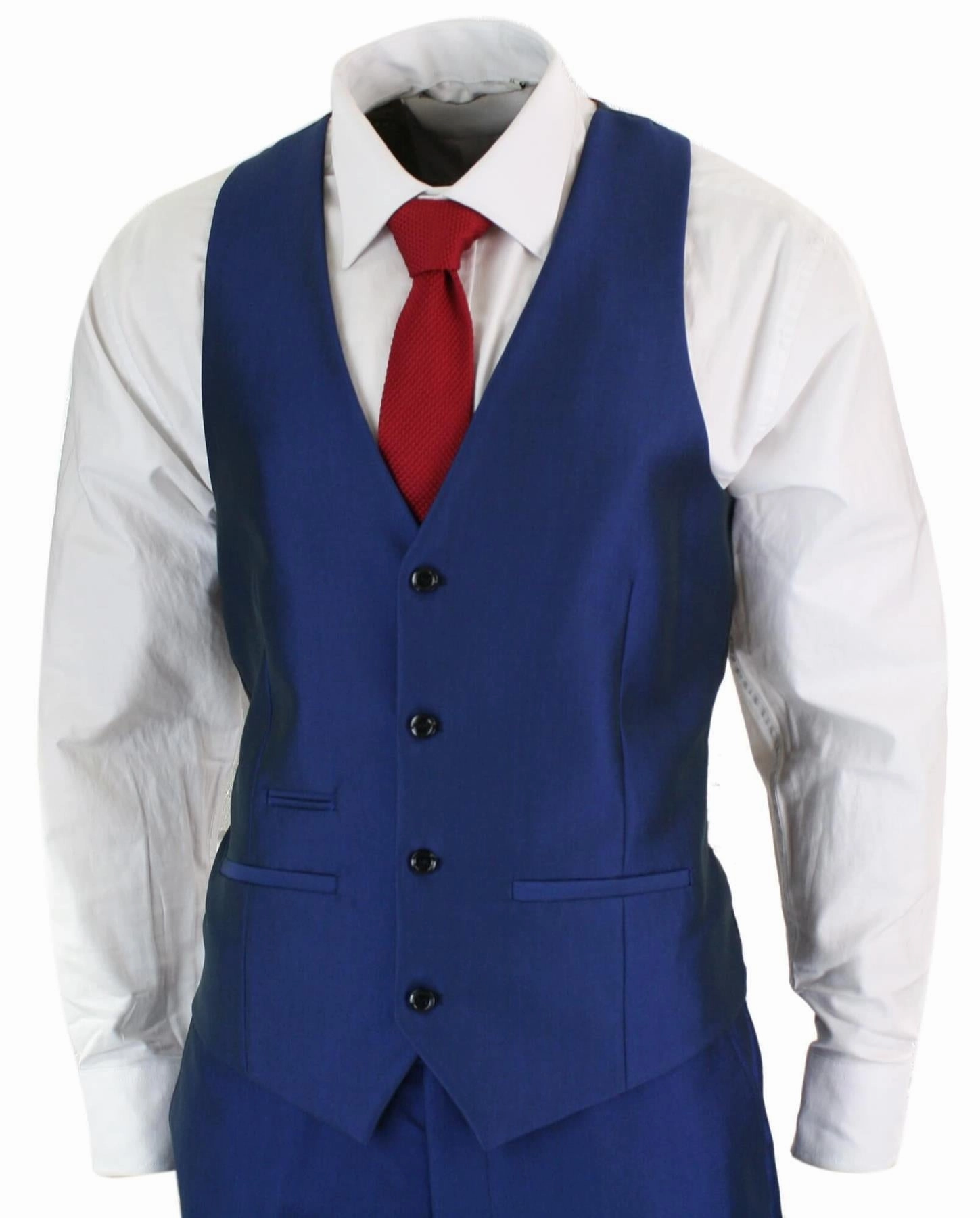 Mens 3 Piece Shiny Royal Blue Classic Suit