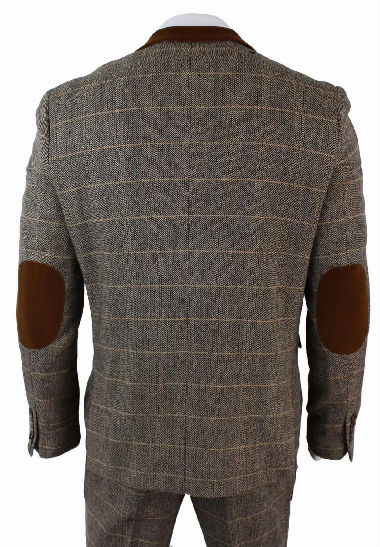 Mens 3 Piece Tan Tweed Check Suit