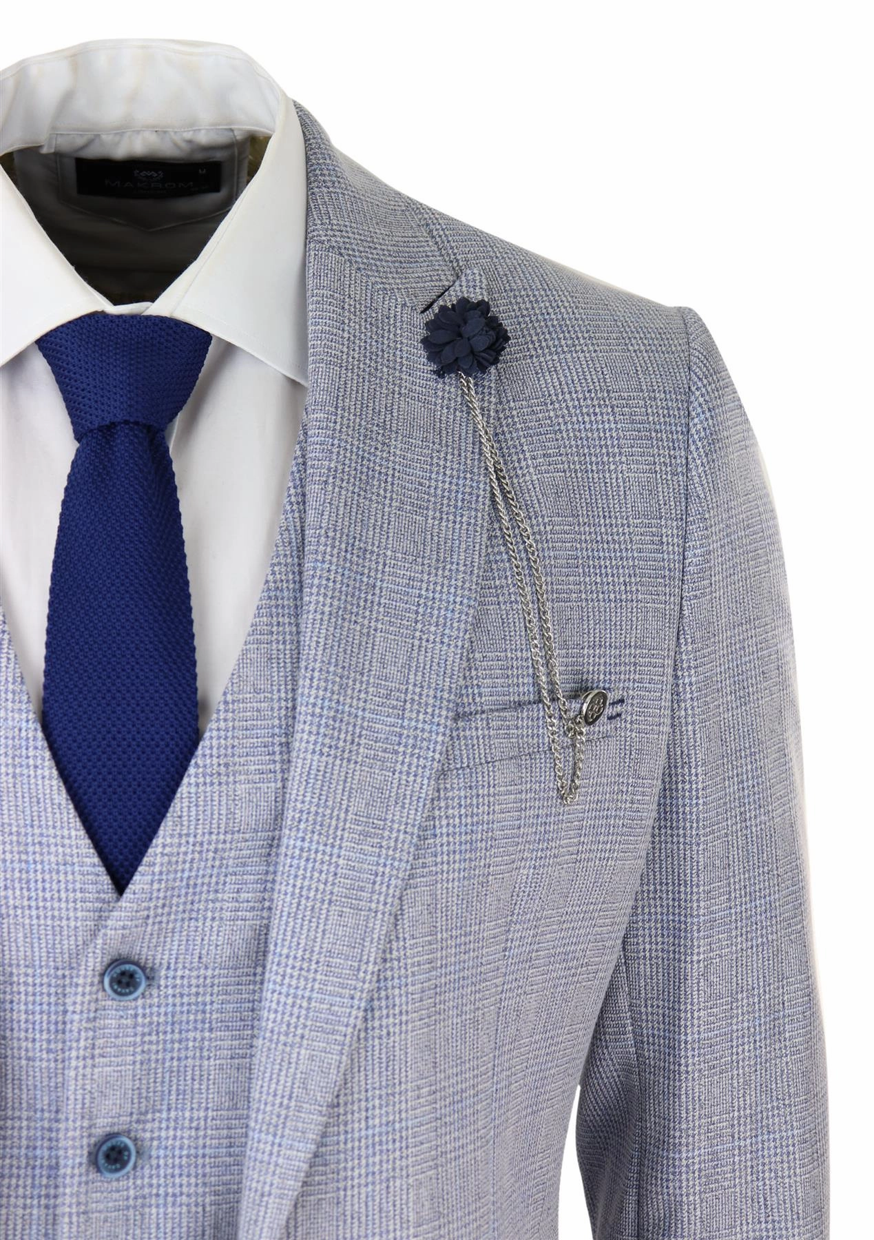 Mens 3 Piece Tweed Suit Light Blue Check Peaky Blinders 1920 Gatsby Wedding Suit