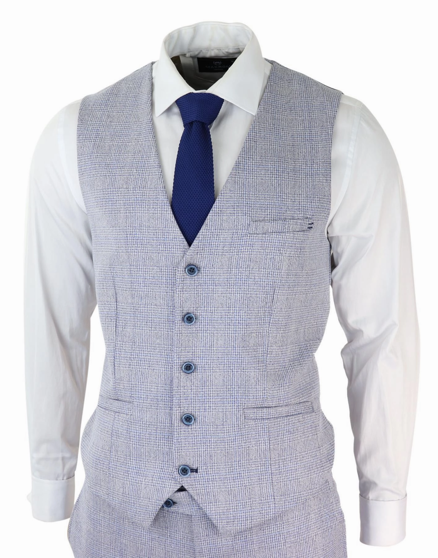 Mens 3 Piece Tweed Suit Light Blue Check Peaky Blinders 1920 Gatsby Wedding Suit