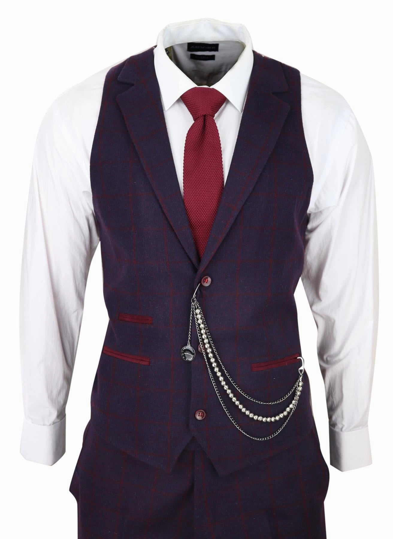 Mens 3 Piece Tweed Suit Plum Purple Check Peaky Blinders Classic 1920 Gatsby