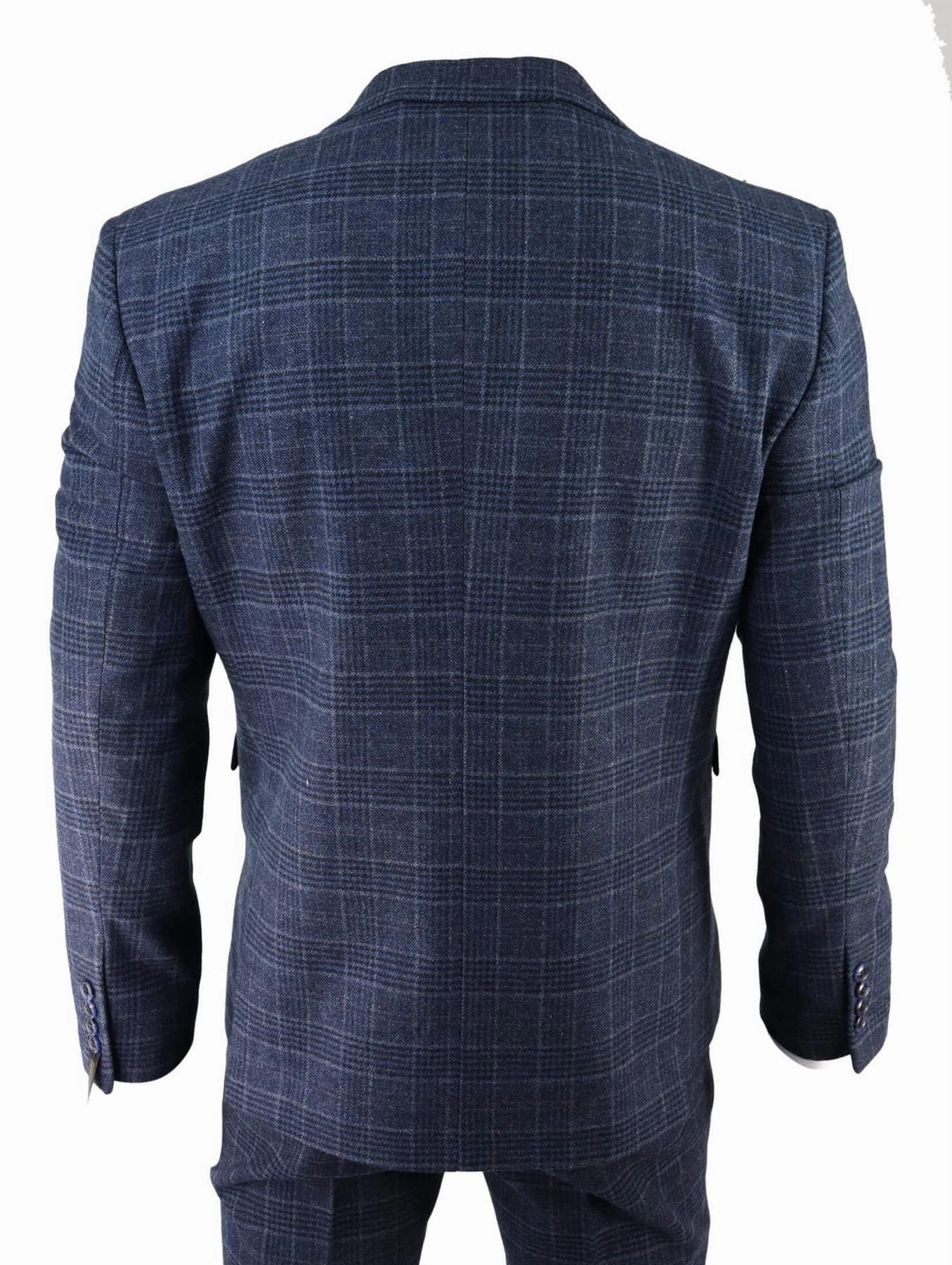 Mens Blue Check 3 Piece Tweed Suit Peaky Blinders 1920s Gatsby Tailored Fit