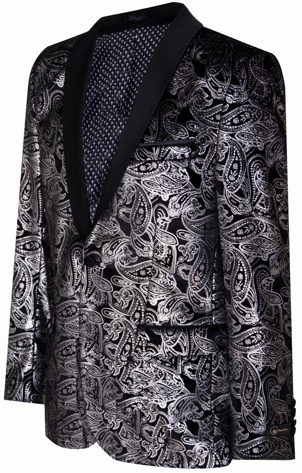 Mens Classic Silver Paisley Black Velvet Tuxedo Dinner Jacket Tailored Blazer