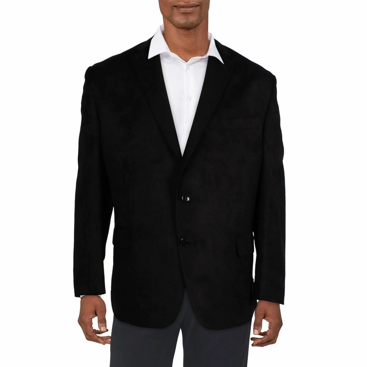 Mens Collar Faux Suede Two-Button Blazer