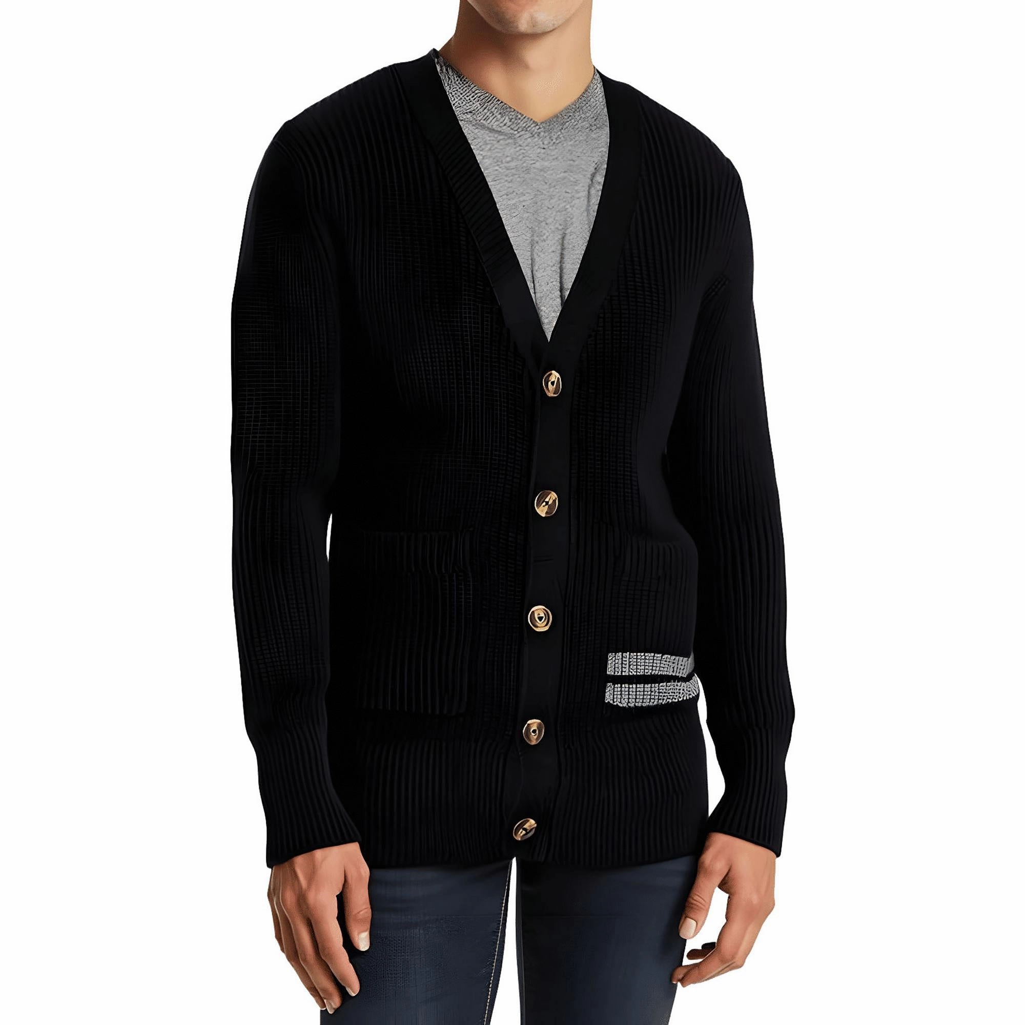 Mens Contrast Trim Ribbed Knit Cardigan Sweater