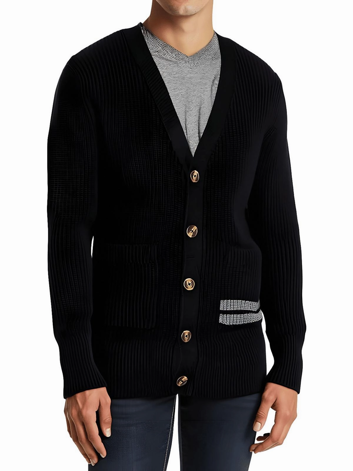 Mens Contrast Trim Ribbed Knit Cardigan Sweater