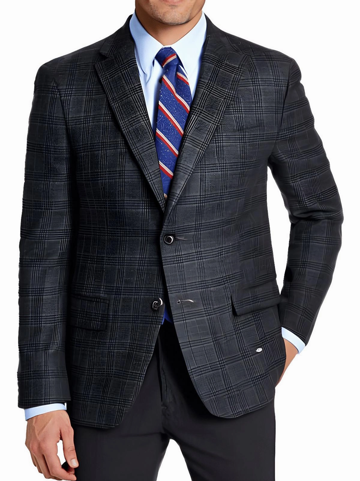 Mens Glen Plaid Knit Two-Button Blazer