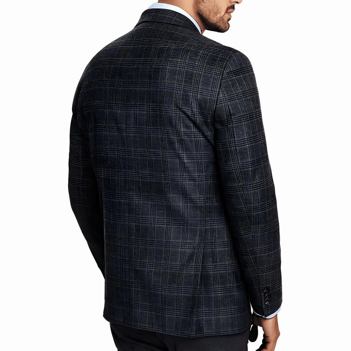 Mens Glen Plaid Knit Two-Button Blazer